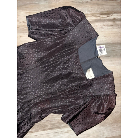 Vintage Black on Black Polka Dot Party Dress 9/10 - Picture 4 of 8